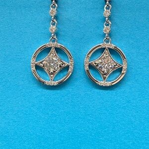 1ct Moissanite Silver Tone Dangle Earrings